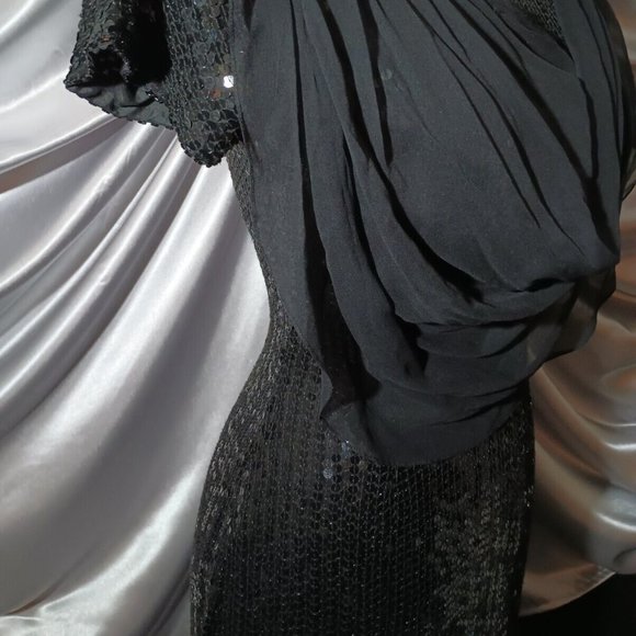 VTG Swee Lo Sequin Wiggle Silk Cowl Cascade Drape Neck PARTY DRESS S/P NEW - Picture 1 of 11